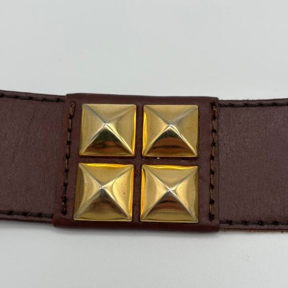 Linea Pelle Studded Genuine Leather Belt Brown Gold Tone Size M Boho